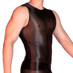 Men Oil Glossy See Through Tank Tops Stretch Breathable Undershirts T-Shirt Vest