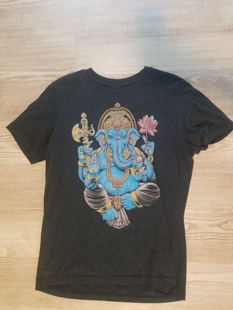 Gray Ganesha Hindu Elephant Lotus Shirt Size L