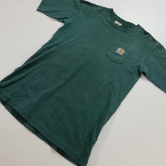 Rare VTG CARHARTT Spell Out Patch Pocket T Shirt 90s 2000s Rodeo Cowboy Green