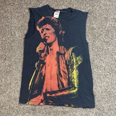 David Bowie Ziggy Stardust Black Graphic Muscle Tee Shirt Cut Off Sleeves Small