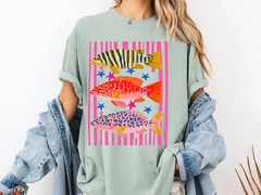 Preppy Coastal Fish Shirt Colorful Summer Graphic Tee Vacation Aesthetic