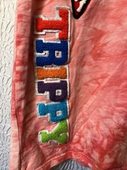 MENS SMALL HUDSON OUTERWEAR SHARK MOUTH TRIPPY PATCHES TYE DYE PINK SHIRT