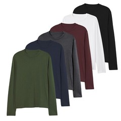 Mens Long Sleeve T-Shirt Slim Fit 100% Cotton Plain Crew Round Neck Tee Tops New