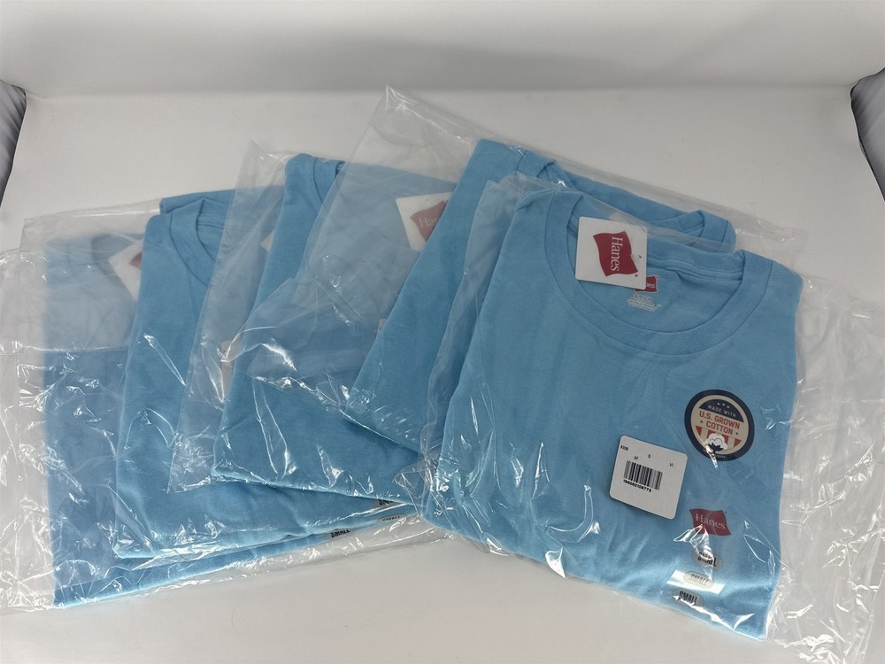 Lot of 5 Hanes Essentials Men’s T-Shirts Small S Blue Horizon Cotton Crew Neck
