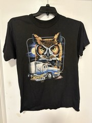 Vintage 3D Emblem Owl Midnight Hauler Trucker T-shirt Size L Super Thin