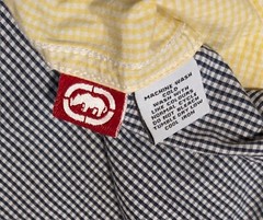 Vtg Ecko Unltd Shirt Men 2XL Blue Plaid Patch Colorblock Pastel Fun Chambray