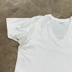 Vintage BVD White V Neck T Shirt Basic Blank Undershirt XL Well Worn Grungy (#3)