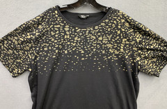 Coofandy Graphic Tee T-Shirt 3D Print Black Gold Splatter Crew Neck Size XL