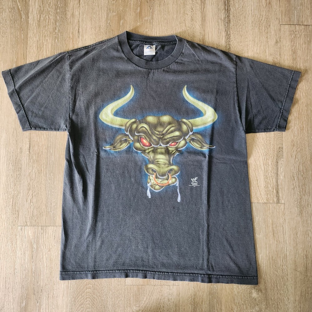 Vintage 90s The Rock Layin The Smack Down WWF Brahma Bull Tshirt Size L Black