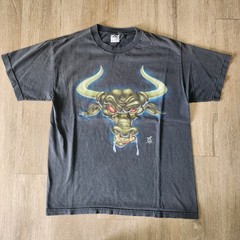 Vintage 90s The Rock Layin The Smack Down WWF Brahma Bull Tshirt Size L Black