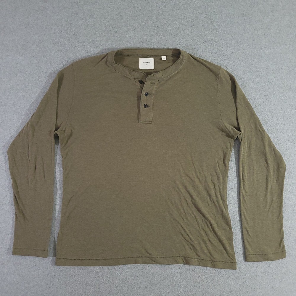 Billy Reid Henley Shirt Mens Large Green Long Sleeve T-Shirt Cotton Blend