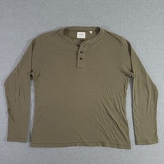 Billy Reid Henley Shirt Mens Large Green Long Sleeve T-Shirt Cotton Blend