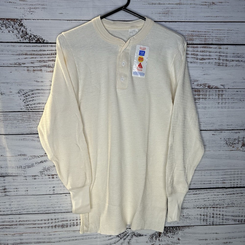 New Vintage Oakton Thermal Henley Base Layer USA Made Long Sleeve Shirt Size S/M
