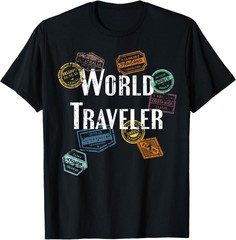 NEW LIMITED Vintage Distressed World Traveler Passport Stamp Gift T-Shirt