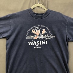 Kenya Africa T-Shirt Vintage Wasini Mens Medium Blue Texprint Short Sleeve Tee