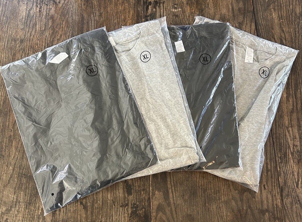 Mens Crew Neck T-Shirt Lot of 4 100% Cotton Gray Black New Basics Neutral Sz XL