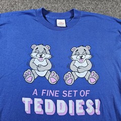 Vintage Healthknit A Fine Set Of Teddies Shirt Mens XL Blue Teddy Bear Funny 80s