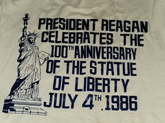 Vtg. 1986 President Reagan Political T Shirt July 4th Statue Liberty Large USA