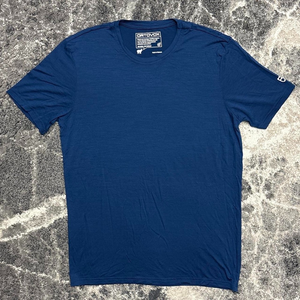 Ortovox Merino Wool Shirt Mens Medium Navy Blue Short Sleeve Base Layer Outdoors