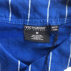 Victorious Baseball Jersey T-shirt Full Button Tee Men’s Blue Pin Striped NWT