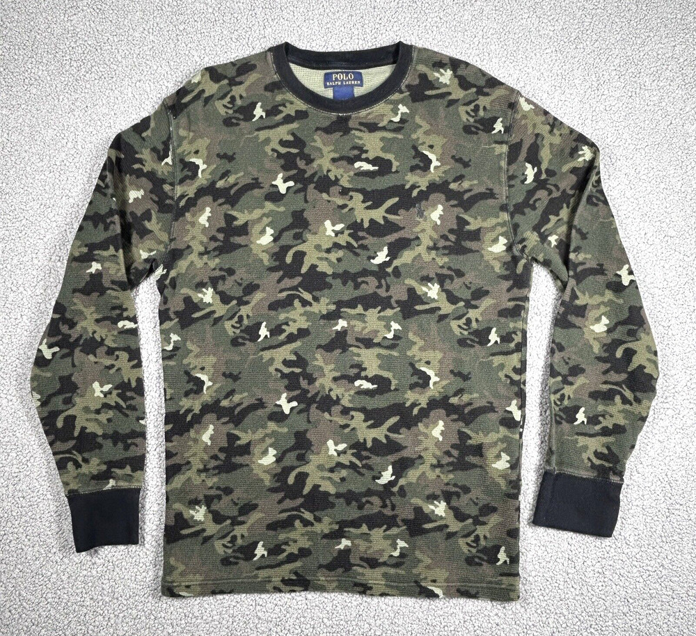 Polo Ralph Lauren Shirt Mens Large Camo Thermal Base Long Sleeve Hiking Outdoor