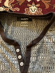 ALFANI Mens Textured 3-ButtoPullover – Grey/Brown Heather – Long Sleeve – Large