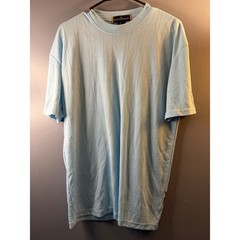 Stacy Adams Mens Large Light Blue Ribbed Knit Short Sleeve Crew Neck Shirt