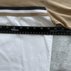 Tahari Mens Medium Short Color Block T Shirt 100% Cotton Tan White Crew Neck