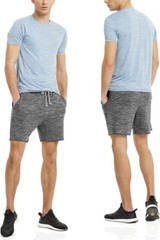 Mens Lounge Shorts Knit Terry Cloth Drawstring Athletic Small, Marled Black