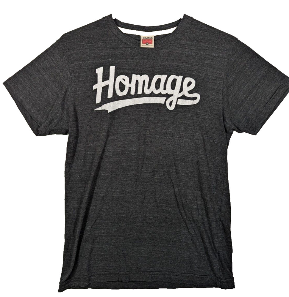 HOMAGE Script Logo T-Shirt Mens Medium Heather Charcoal Gray Tri-Blend USA Made