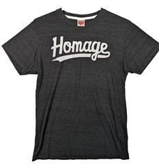 HOMAGE Script Logo T-Shirt Mens Medium Heather Charcoal Gray Tri-Blend USA Made