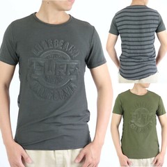 Mens Embossed Logo Short Sleeve Crew Neck Stripes T Shirt 33528
