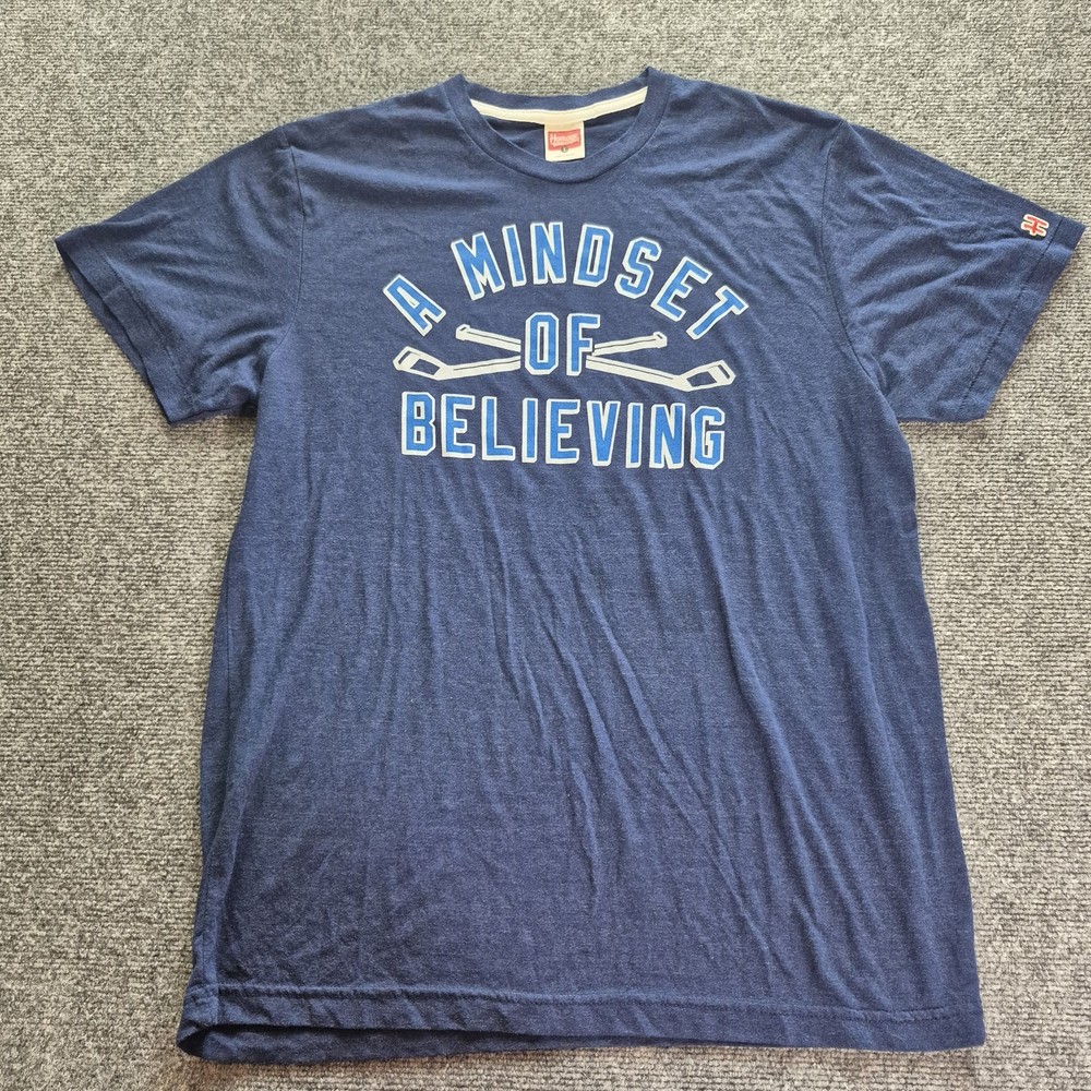 Homage T Shirt Mens Size Large Blue A Mindset Of Believing Graphic Short Sleeve