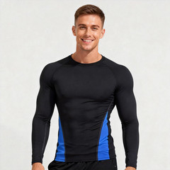 2 Packs Athletic Long Sleeve Compression Shirts Dry Fit Sports Gym Shirts Blue