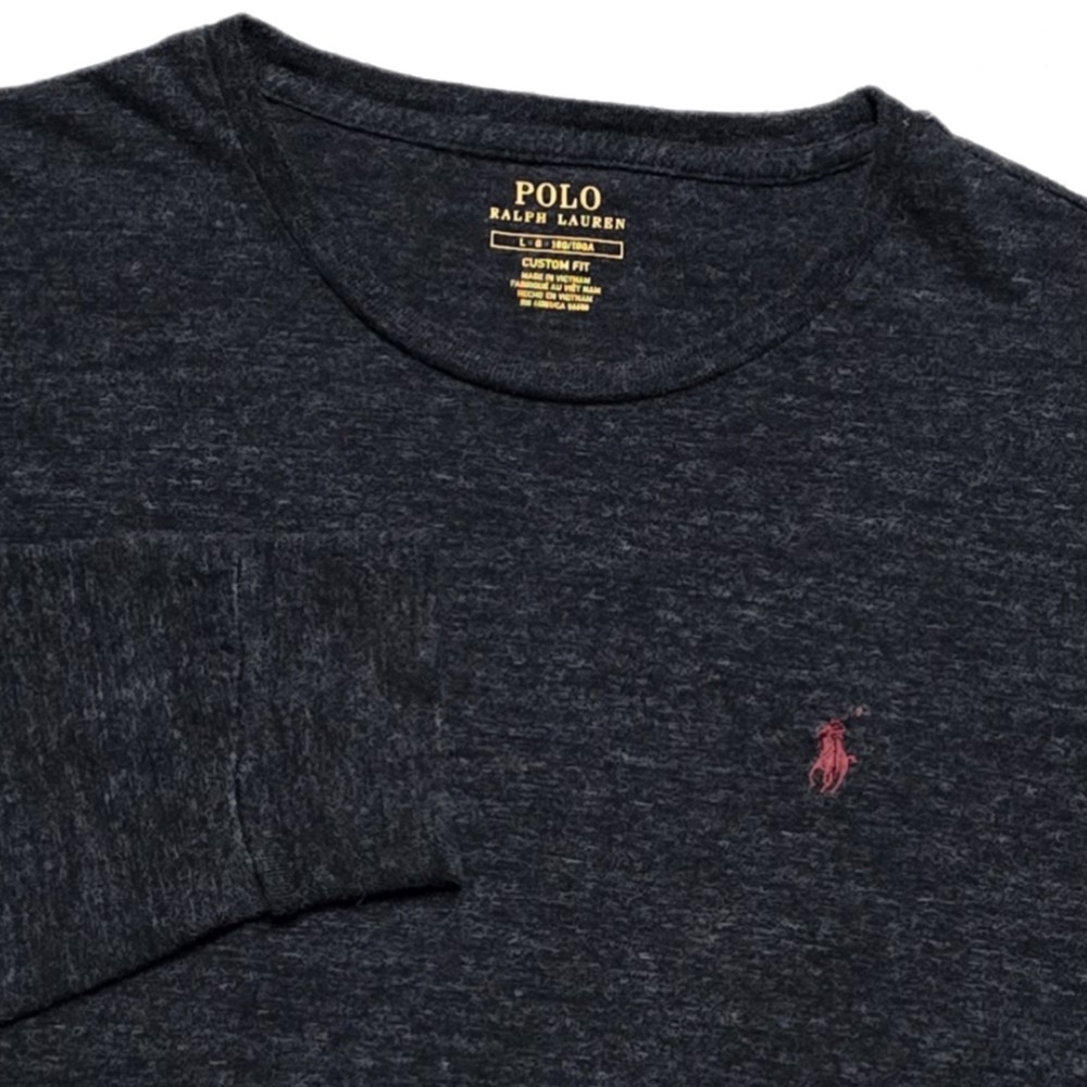 Polo Ralph Lauren Mens L Charcoal Gray Long Sleeve Shirt Custom Slim Fit Pony