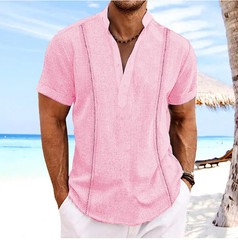 2024 New men’s Henry Collar solid color vintage cotton hemp webbing top Fashion