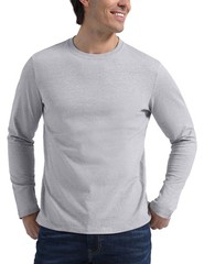 Men’s 2 Pack Long Sleeve Soft Casual Cotton Crew Neck Shirts (Heather Grey, S)