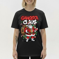 Gangsta Claus T-Shirt Graffiti Hip Hop Santa Christmas Money Bag Bling Tee