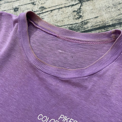 70s Vtg Paper Thin Colorado Tourist T-Shirt Tee Distressed Pikes Peak AOP Purple