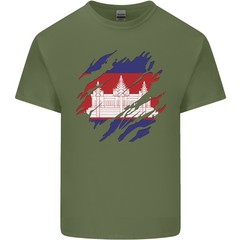 Torn Cambodia Flag Cambodian Day Football Mens Light Cotton T-Shirt