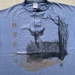 Vintage 90s Deer Shirt Size XXL Blue JPP Nature Outdoor Buck Henley Art Woods