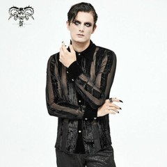 Gothic Punk Irregular Striped Velvet Pleated Tops Basic Style Slim Men Shirts