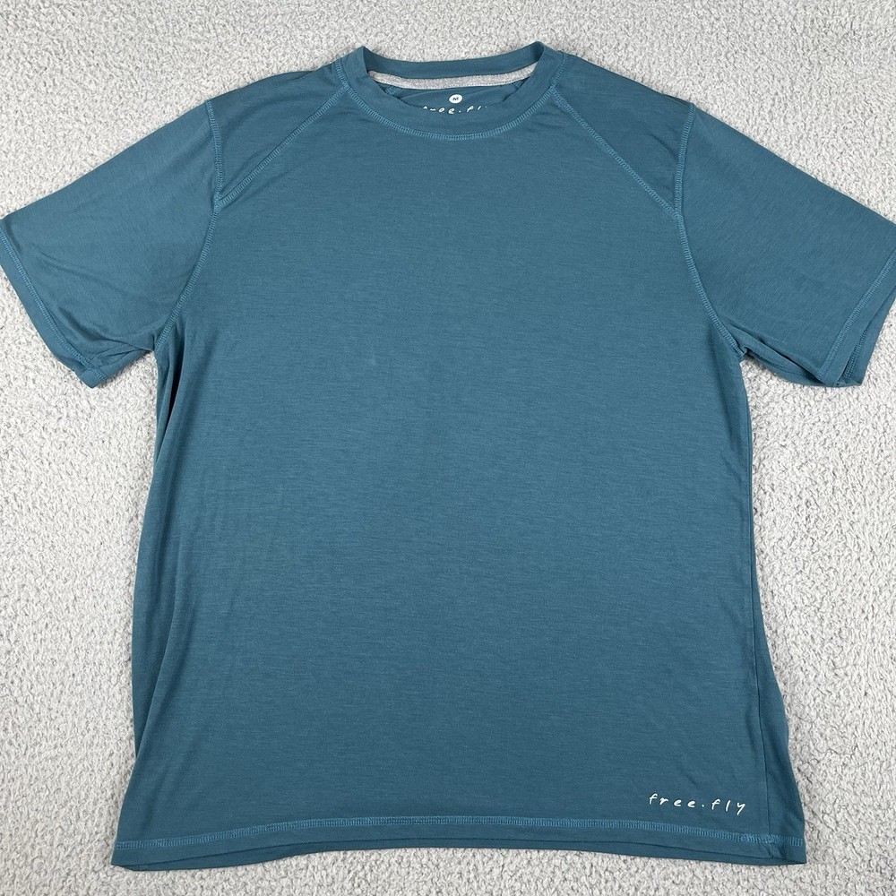 Free Fly Shirt Men Medium Green Bamboo Performance Pocket Crew Neck Short Sleeve