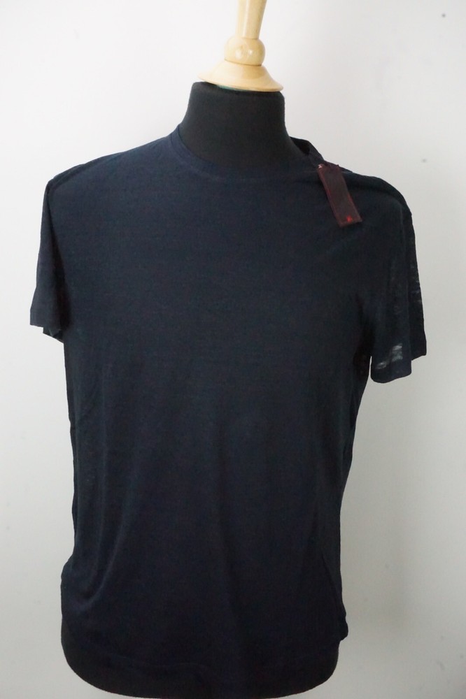Isaia Napoli 100% Linen Navy Blue Short Sleeve T Shirt Sz M Brand New