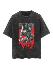 Guts Beast Mode Retro T-shirt with Washed Round Neck Print for Spring and Summer