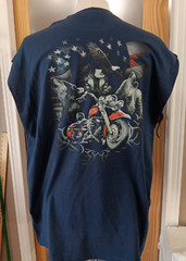 MOTORCYCLE BIKER T Shirt Sleeveless V Twin Wolf PATRIOTIC AMERICAN FLAG Pocket