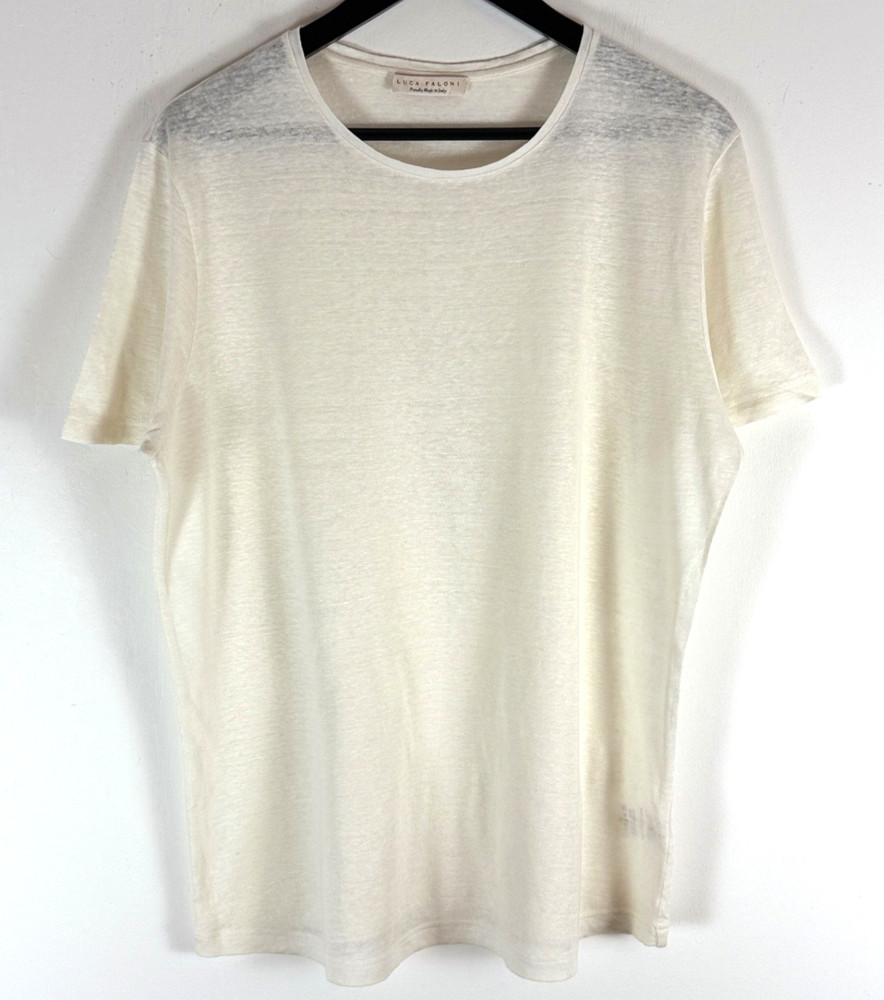Luca Faloni Linen T Shirt Mens Large Cream Relaxed Fit Made In Italy Luxury