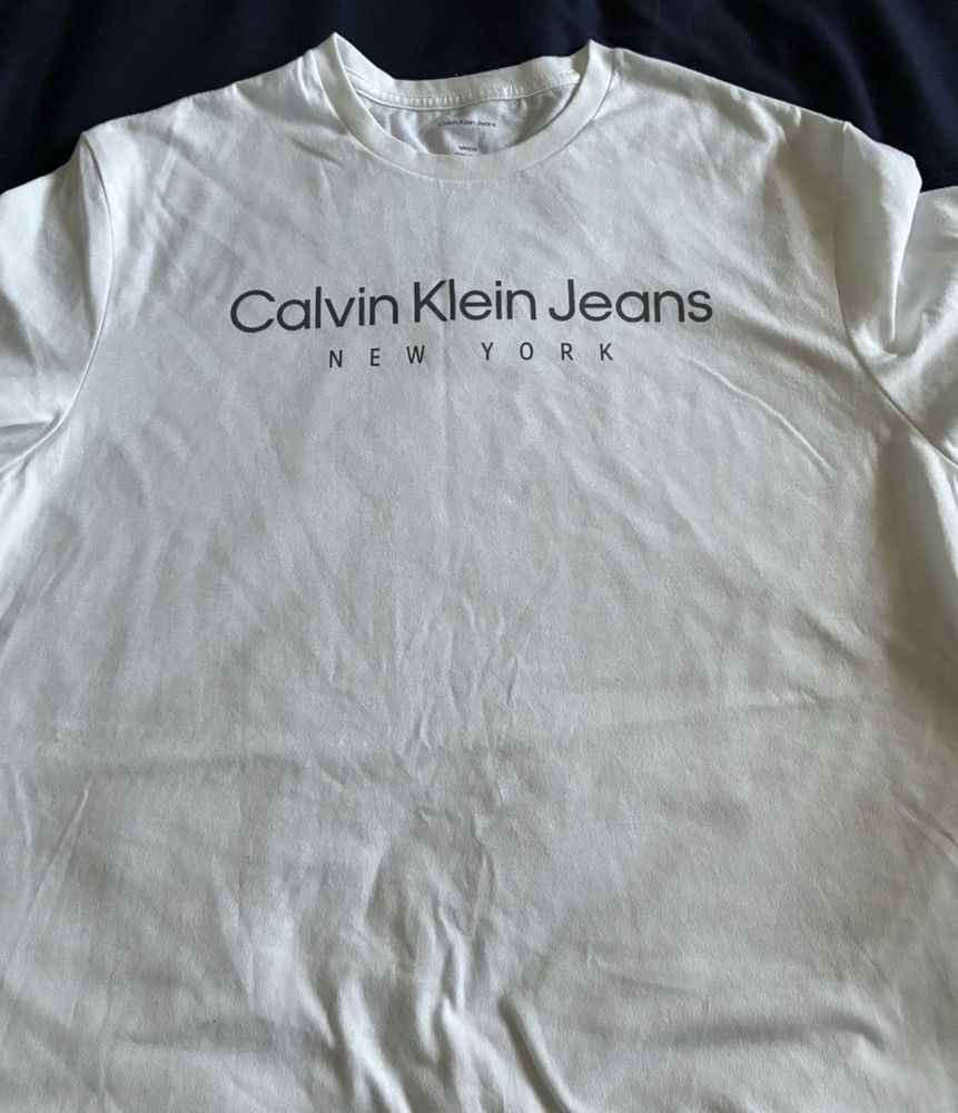 Calvin Klein Jeans Men’s White Logo Crew Neck Short Sleeve T-Shirt Size S