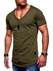 2025 Brand Quality Cotton Men T-shirt V-neck Fashion Design Slim Fit Soild