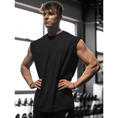 Men’s Sleeveless T-Shirt Cotton Muscle Tank Top Solid Blank Workout Summer Gym